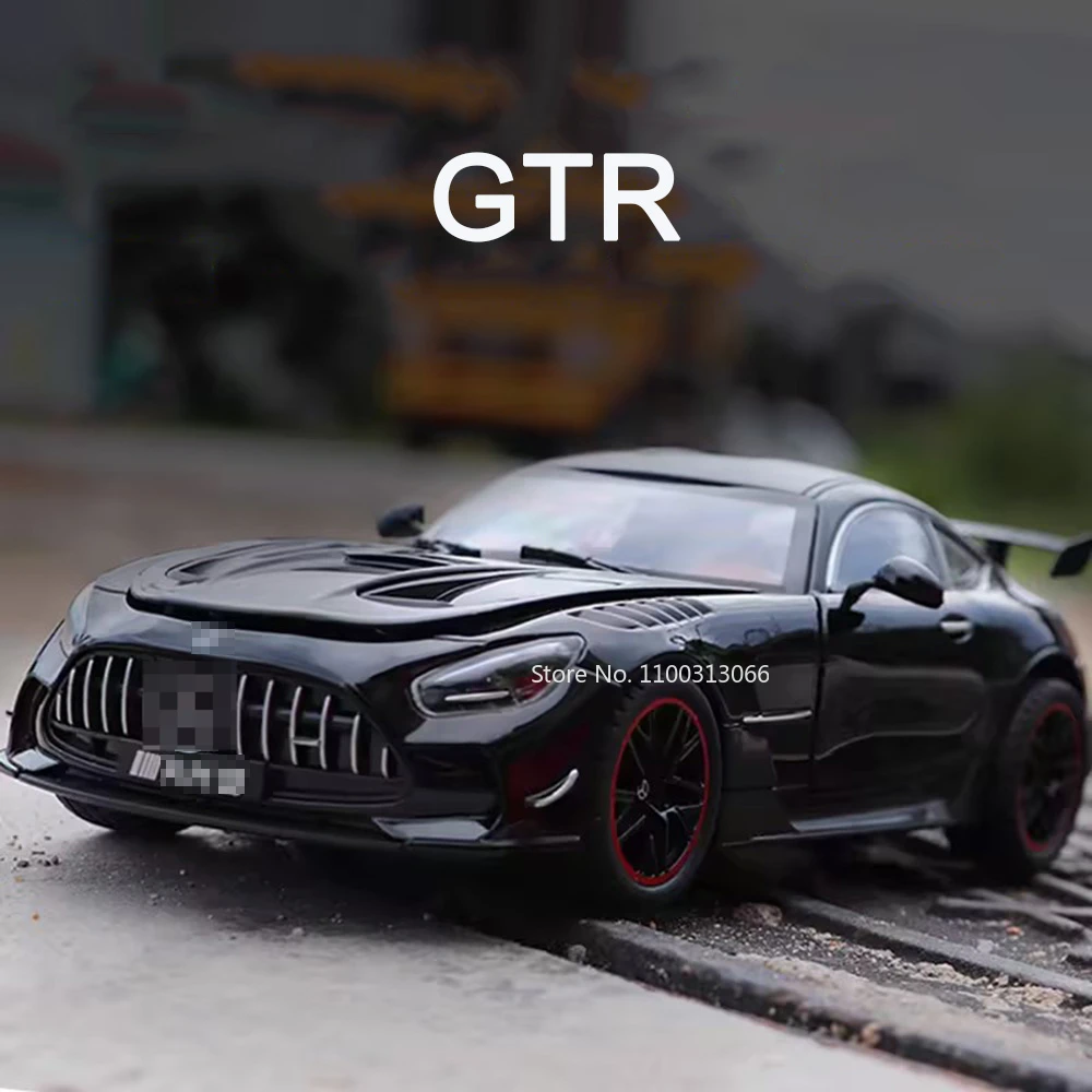 

1/18 Scale Alloy GTR Car Model Diecast Toys Rubber Tire Light Sound Simulated Vehicles Models Wheel Pull Back Cars Boys Presents