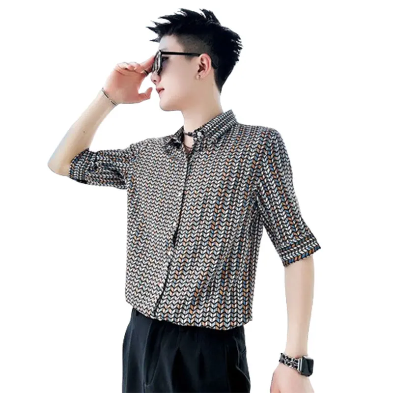 2024 Elegant Fashion Harajuku Slim Fit Ropa Hombre Loose Casual Sport All Match Shirt Pointed Collar Button Middle Sleeve Blusa