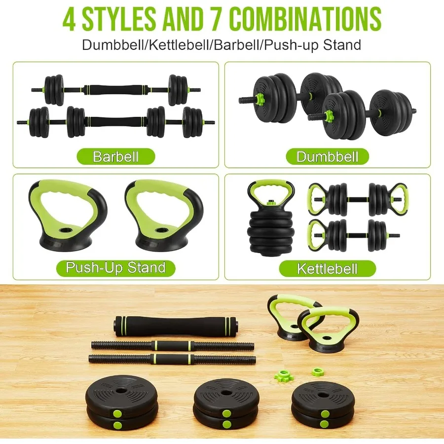4-In-1 Adjustable Dumbbell Set - Dumbbell/Barbell/Kettlebell/Push Up Stand for Home Gym