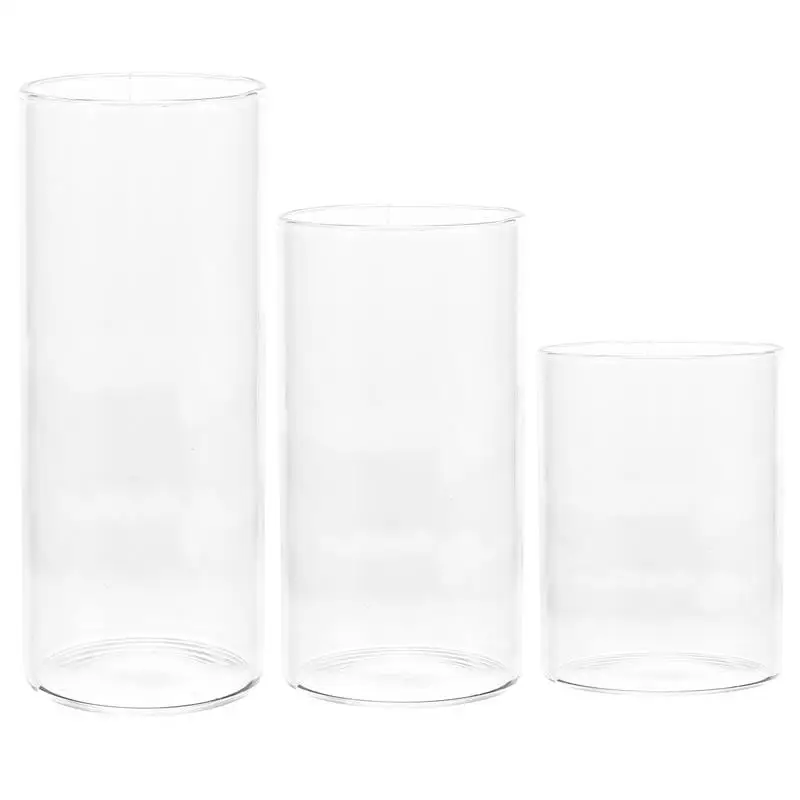 3pcs Cylindrical Glass Shade Glass Pillar Cup Windproof Shade DIY Tea Light Glass Cup 6cm 9cm 12cm