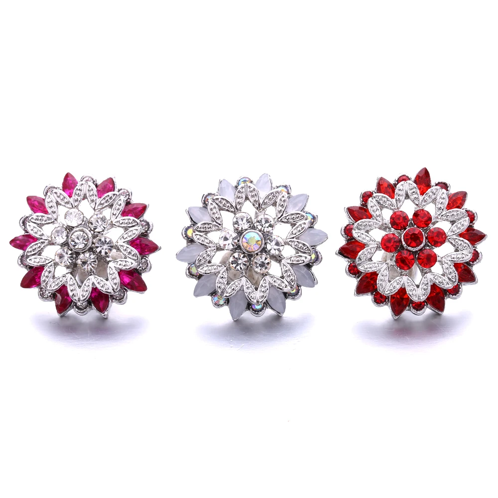 15PCS New Snap Button Jewelry Rhinestone Flower 18mm Metal Snap Buttons Fit Snap Bracelet Bangle Necklace