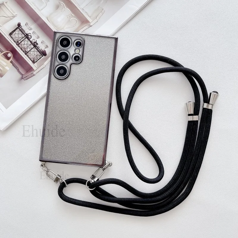 Crossbody Double Buckle Strap Case with Clear Glitter Finish