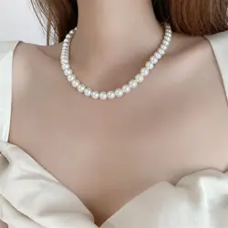 Elegant White Pearl Choker Necklace - Handmade Vintage Beaded Jewelry - 40cm (10mm)