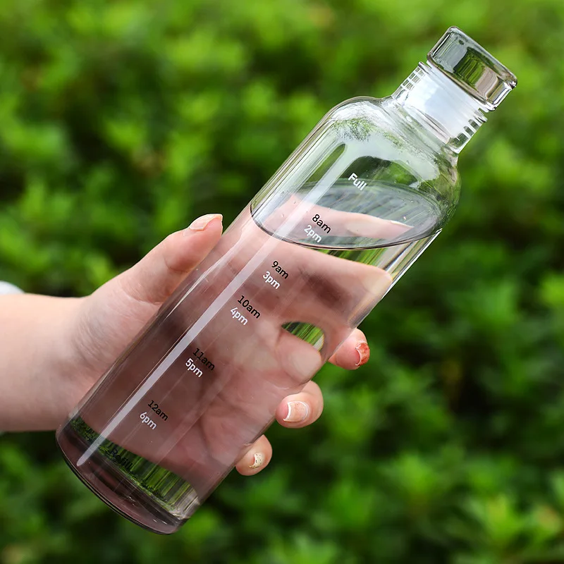  Botella de vidrio para agua con marcador de tiempo