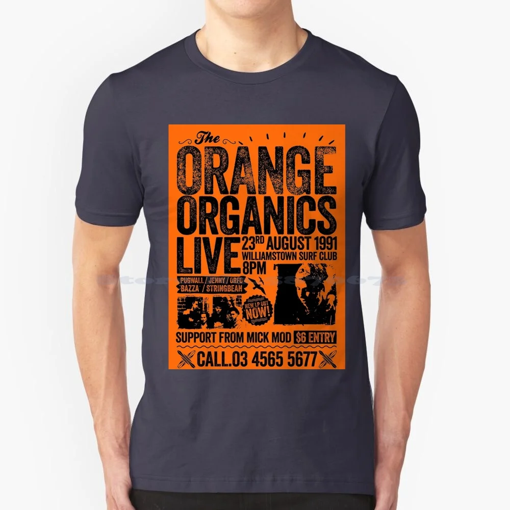 Pugwall-Orange Organics Retro T Shirt 100% Cotone Tee Pugwall 80S Retro Australian Tv Orange Organics Cult Tv Orzo Bazza Surf