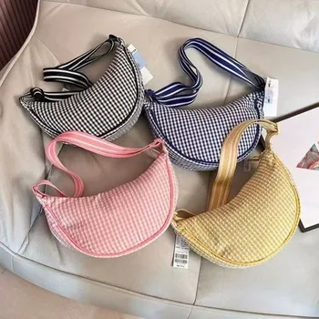 Sweet Canvas Plaid Shoulder Bag Versatile Lightweight Nylon Crossbody Bag Hobo Bag Handbag Dumpling Bag Outdoor 1