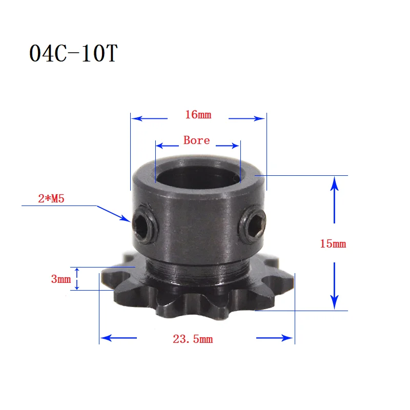 Chain Gear 1pcs 04C 45# Steel 9T/10T Teeth Industrial Sprocket Wheel With Top Wire Bore 5/6/8/10mm transmission gear industrial drive sprocket