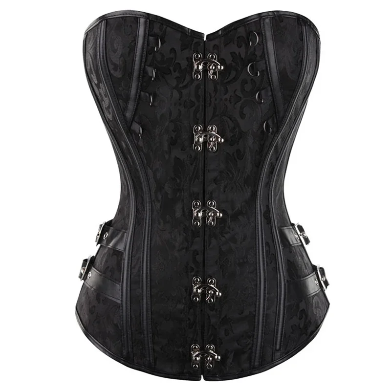 Gothic Corset Top for Women Steampunk Jacquard Pirate Faux Leather Basque Cosplay Halloween Costume