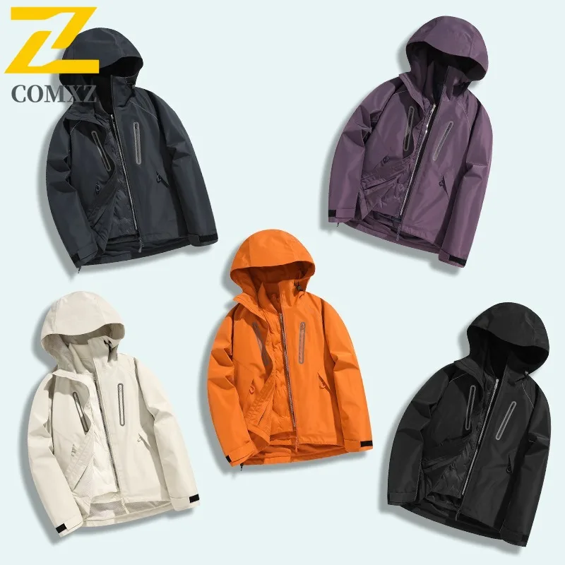 COMXZ Men's Chaqueta 3-In-1 Detachable Windproof Waterproof Ski Work Biker Jacket Hiking Breathable Scratch Resistant Outerwear