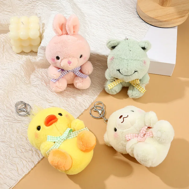 

New Cartoon Cute Plush Animal Keychain Creative Bear Rabbit Frog Plush Animal Doll Pendant Fashion Backpack Charm Birthday Gift