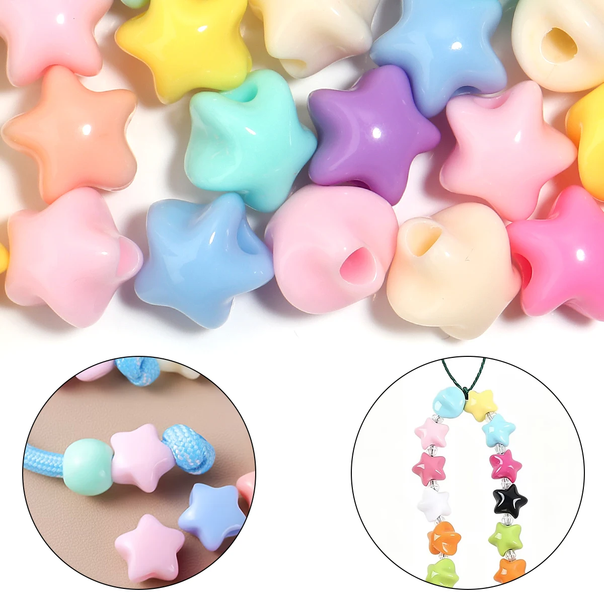 50pcs 아크릴 혼합 색상 대형 구멍 비즈 별 모양의 스페이서 비즈 장식 만들기 DIY 수제 액세서리