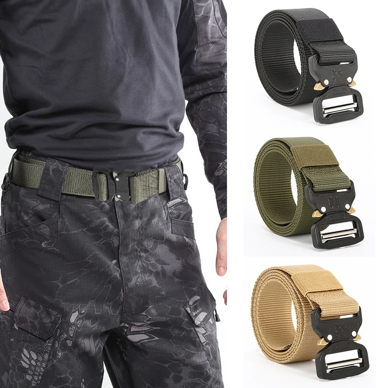 Men's Tactical Belt With Quick-Release Metal Buckle Outdoor Sports-Style Nylon Belt 1pc