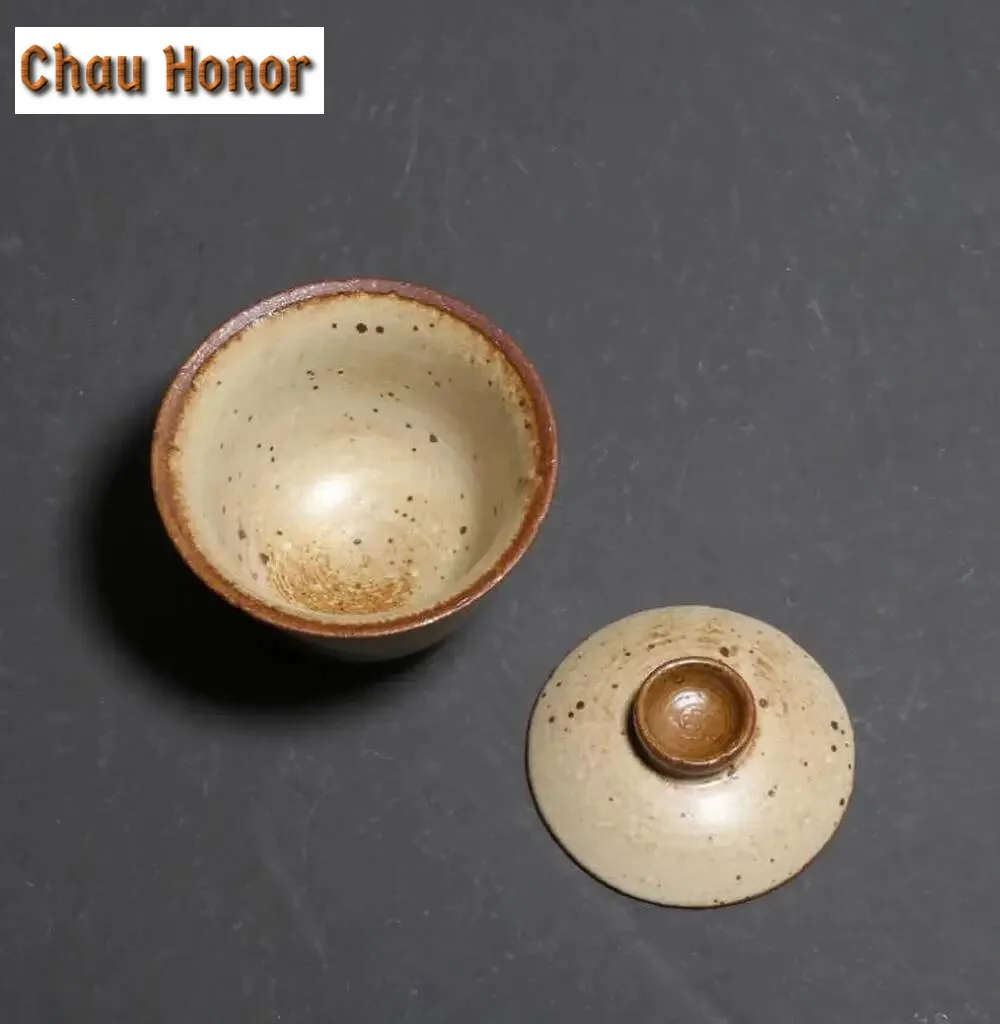 155ml Retro Coarse Pottery Kiln Gaiwan Japanese Kung Fu Tea Bowl Hand Made Ceramic Tea Tureen Tea Ceremony Drinkware Decorations