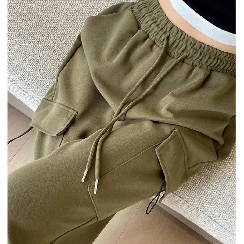 Women's Autumn Winter Drawstring Elastic High Waist Solid Pockets Casual Workwear Harlan Trousers Fashion office lady Pants