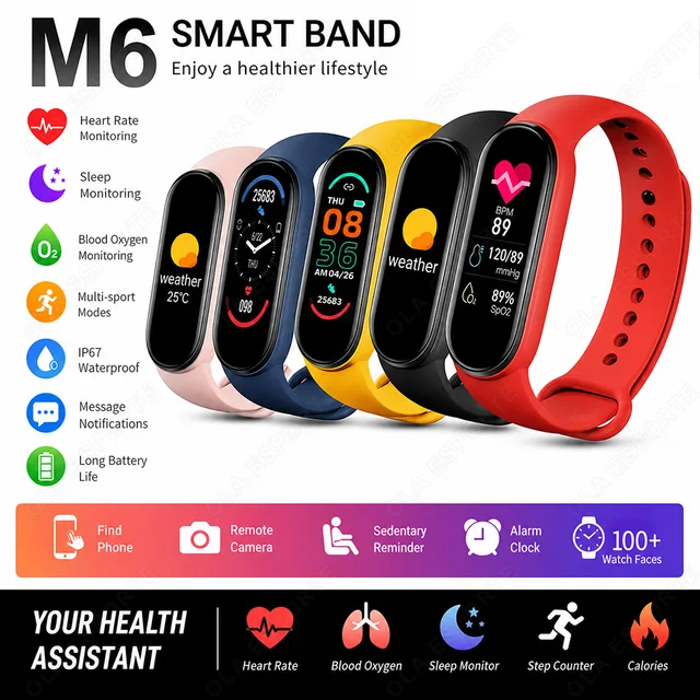 M6 Smart Watch Men Women Fitness Smart Bracelet Sports Band Heart Rate Blood Pressure Monitor Multi-function Watches HT30