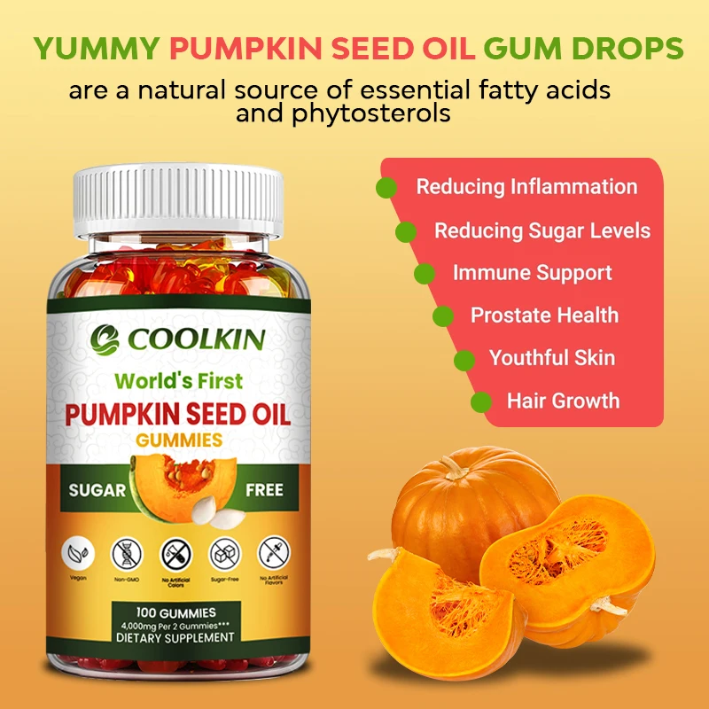 Sugar-Free Pumpkin Seed Oil Gummies (4,000 Mg/serving) Support Hair Growth, Prostate Health, Immune and Urinary Tract Support