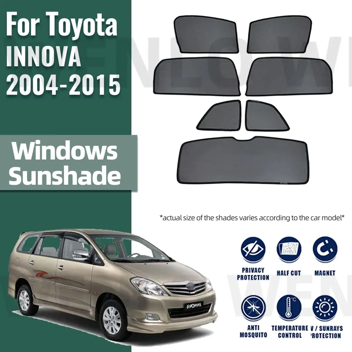 For Toyota INNOVA 2004-2015 Car Sunshade Shield Magnetic Front Windshield Blind Curtain Rear Side Baby Window Sun Shades Visor