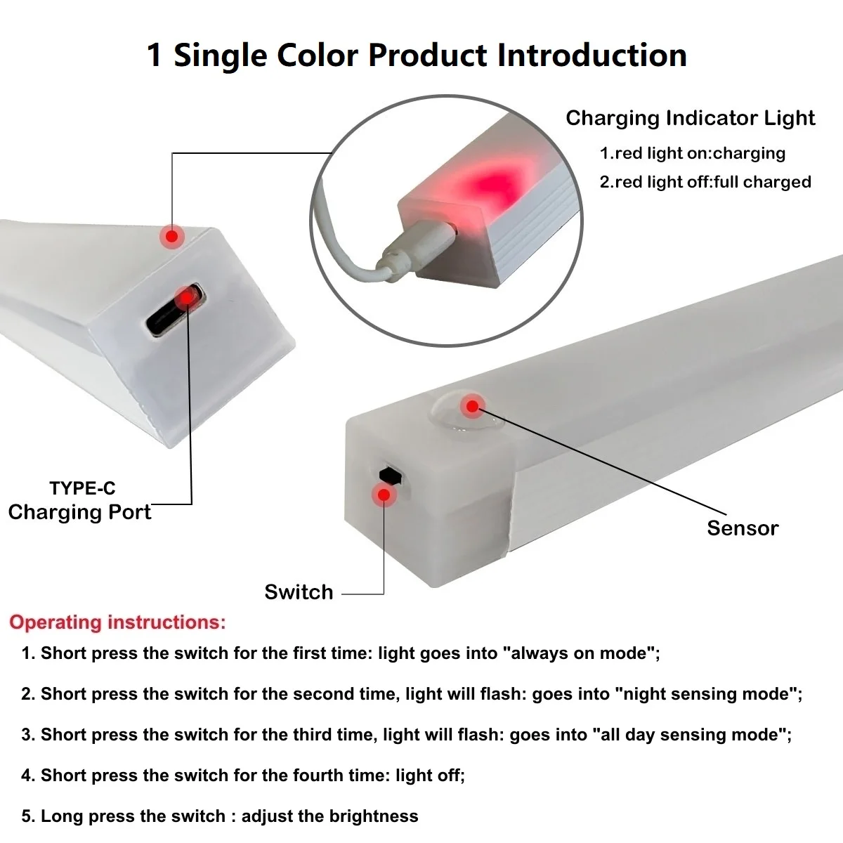 Motion Sensor Wireless LED Night Light USB Rechargeable Long Strip Bar Lamp for Kitchen Cabinet Wardrobe Bedside Staircase Tube 5