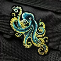 Blue Octopus Embroidered Tactical Patch – Morale Badge with Hook & Loop for Clothing, Backpacks, and Gear
