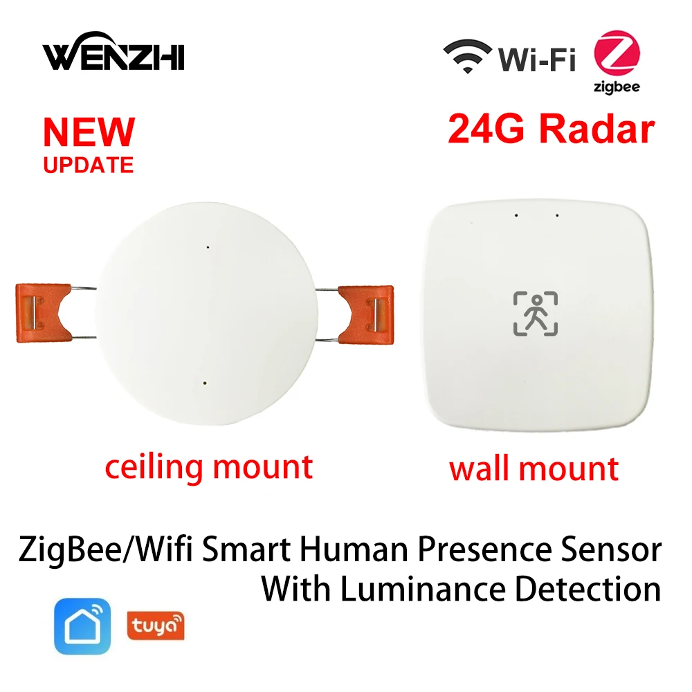 ZigBee Wi-Fi 24G MmWave радар присутствия человека датчик движения с яркостью/расстоянием Обнаружение 5/110/220 В Tuya Smart Life Home DIY wifi zigbee умный датчик присутствия человека обнаружение расстояния яркости 24g mmwave радар tuya умный дом автоматизация