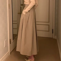 REALEFT Vintage Women's Pleated Skirts 2025 New Spring Summer Korea Style High Waist Solid Straight A-line Midi Skirts Female - Image 5