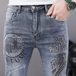 2023 Fashion New Mens Jeans Stick Rhinestone Skinny Pants High Quality Slim Blue Hip Hop Jeans Streetwear Mans Denim Trousers