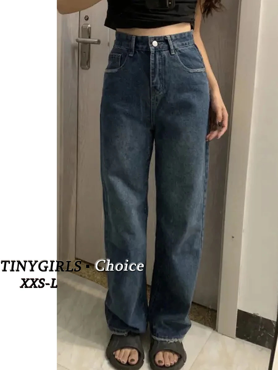 

XS AppearHigh Matching 150cm Petite girls Design Feeling Retro Jeans Women High Waist Straight Wide Leg Loose Height Nine Points