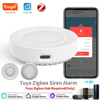 Tuya Smart Siren Alarm For Home Security With 100dB Speaker Require Tuya Zigbee Hub Works With Google Home Yandex Alice Alexa