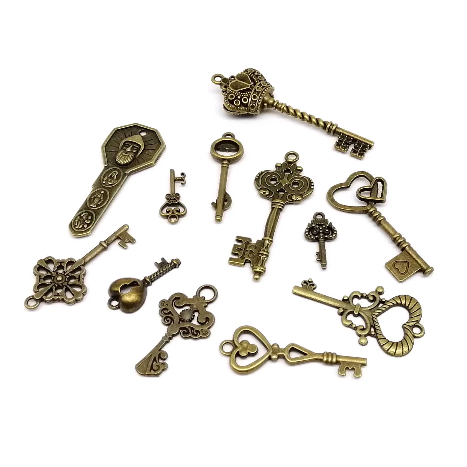 Decorative Vintage Key 1 kit Include 12pcs Old Looking Retro Antique Brass Bronze for Steampunk Charms Pendant Jewelry Making