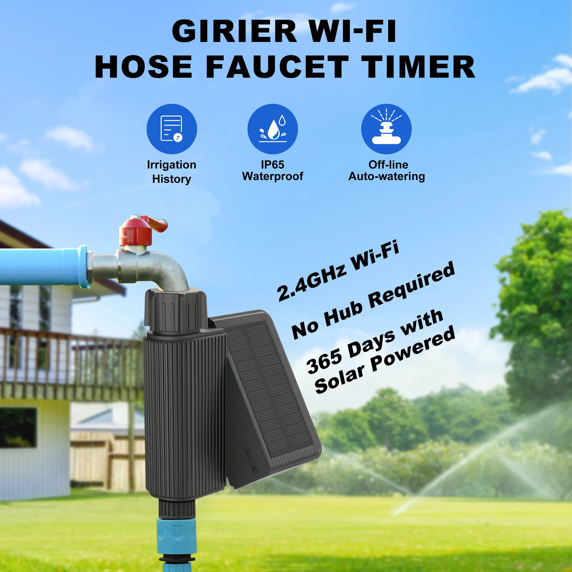 RAINPOINT WiFi Sprinkler Timer — Smart Hose Faucet Timer With App Control, Brass Swivel, 2.4Ghz