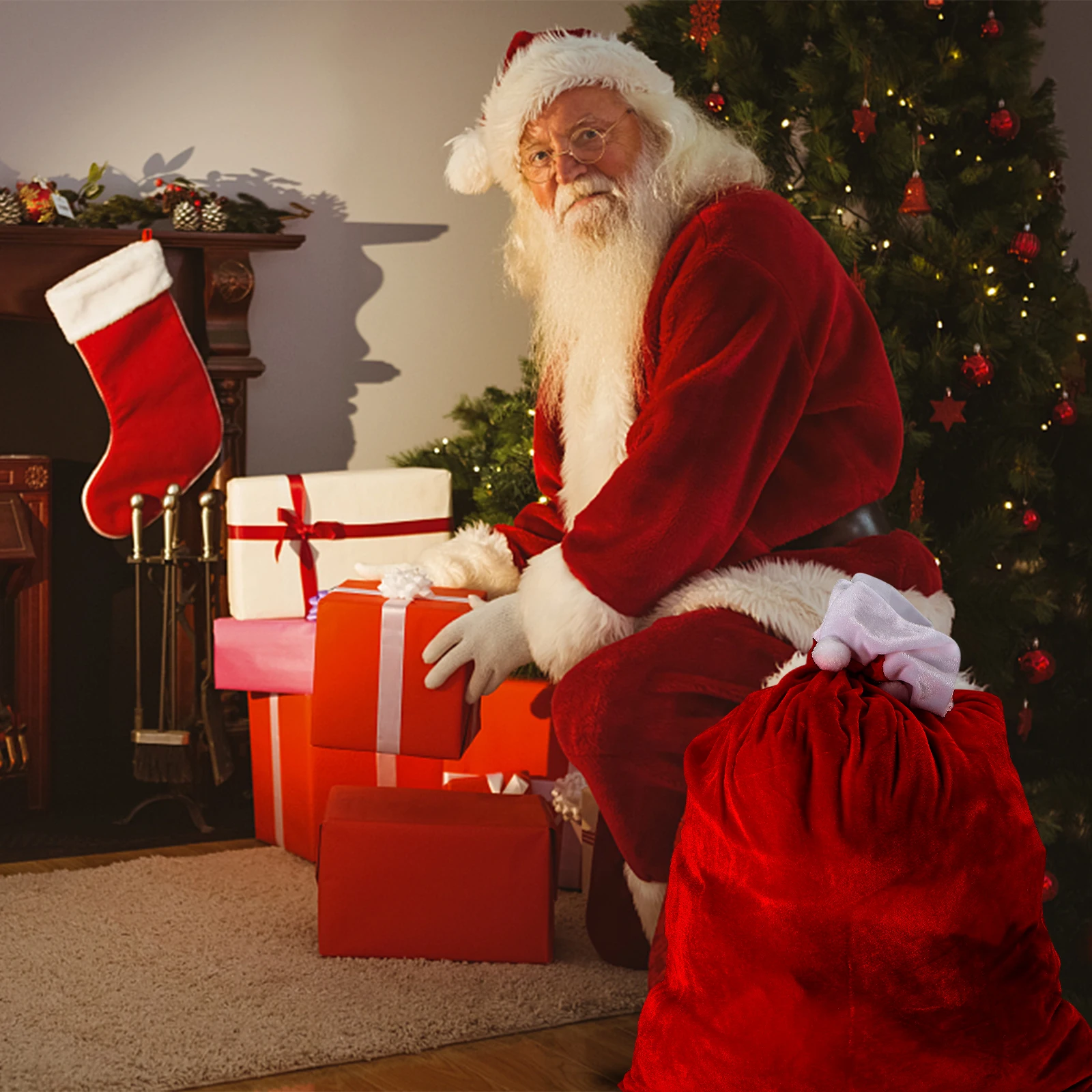Claus Gift Bags Decorations Gold Velvet Super Large High-grade Christmas Creative New Year 70x50cm Red Santa