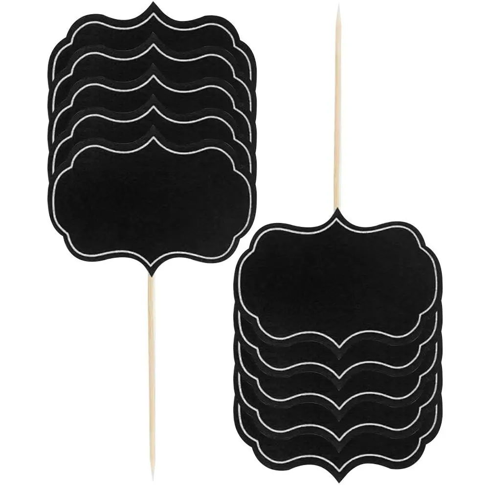 48Pcs Blackboard Sticker Labels Chalk Board Sign Writable Picks Wedding Cheese Markers Tags Toothpick Flags Cupcake