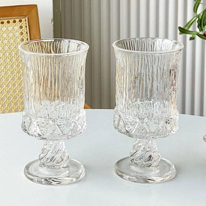 French Style Palace Goblet Simple Coffee Milk Glasses Cup Creative Latte Glass Cup Red Wine Juice Water Cups Cafe Home Tools
