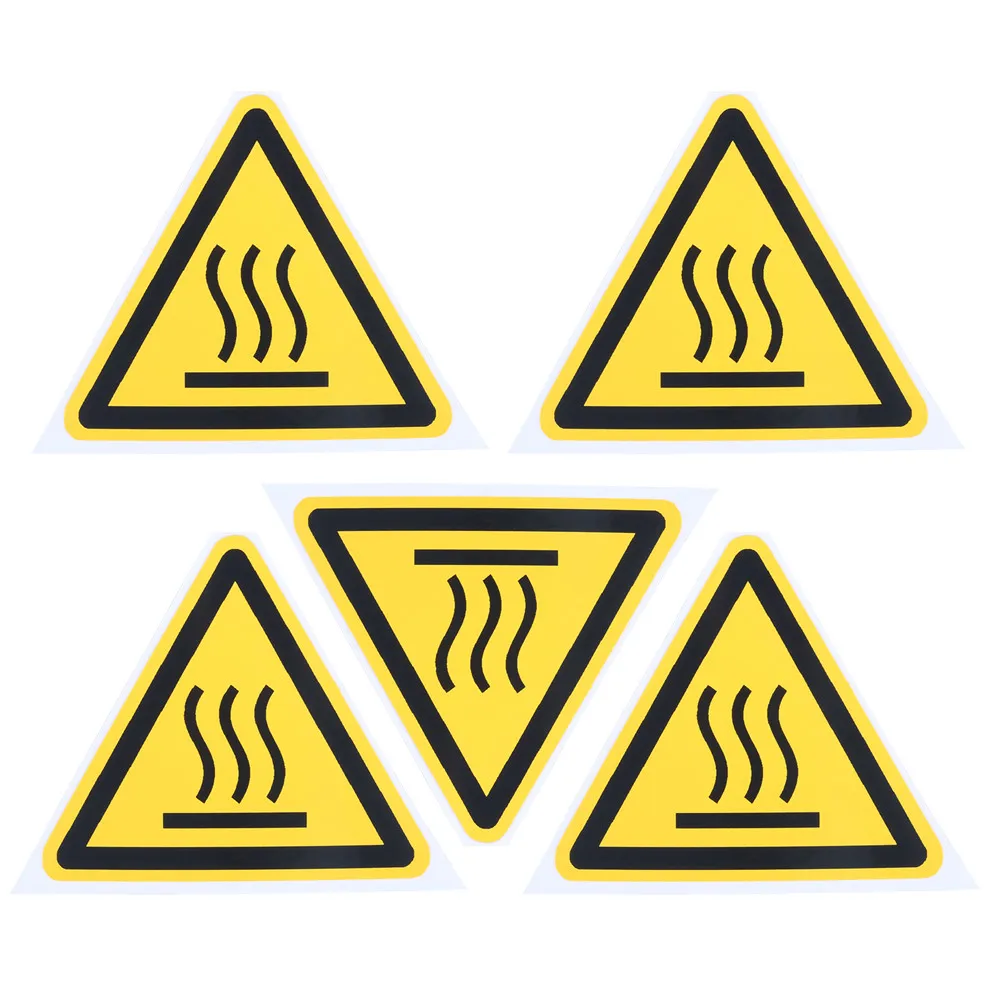 5pcs Safety Sign Sticker "Pay attention to high temperature" Pattern Equilateral Triangle 25/50/100mm Warning Danger Label Tag