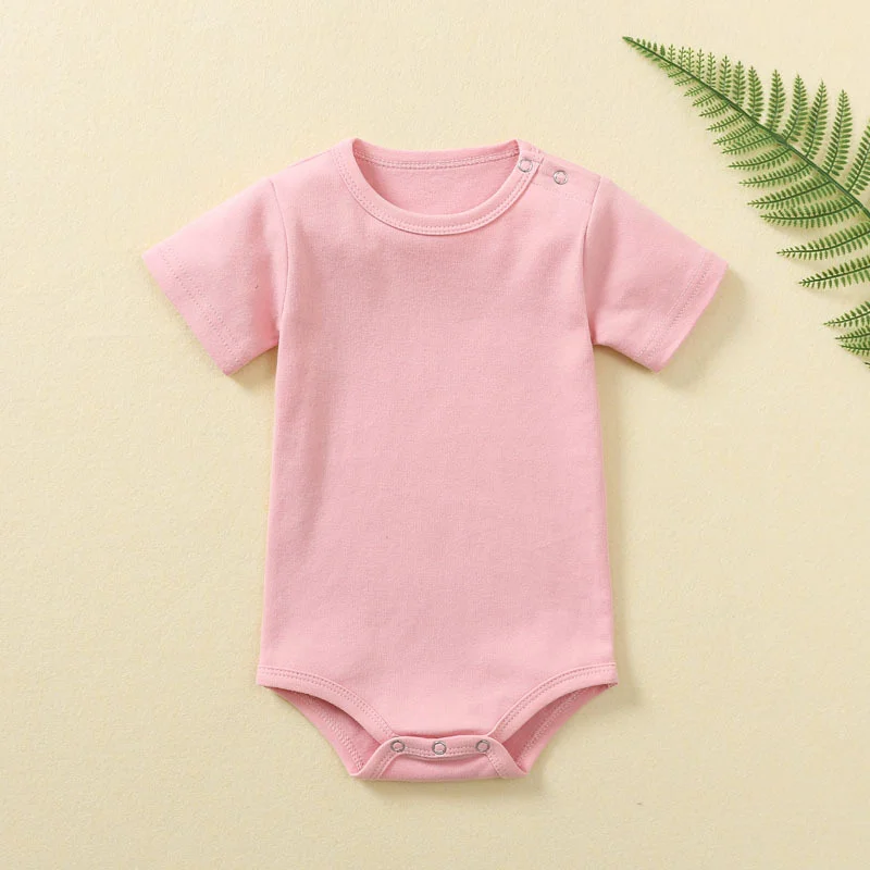 Newborn Baby Summer Rompers Short Sleeve Organic Cotton Infant Classic Romper Pajamas Solid Color Boy Girl Clothes