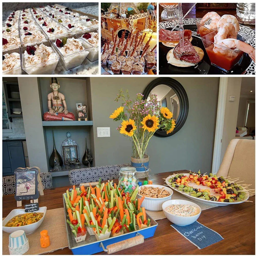 50 Pack 2oz Mini Square Dessert Cups with Spoons – Clear Disposable Plastic Parfait App... - SKU CCL60929 - UGI Packaging