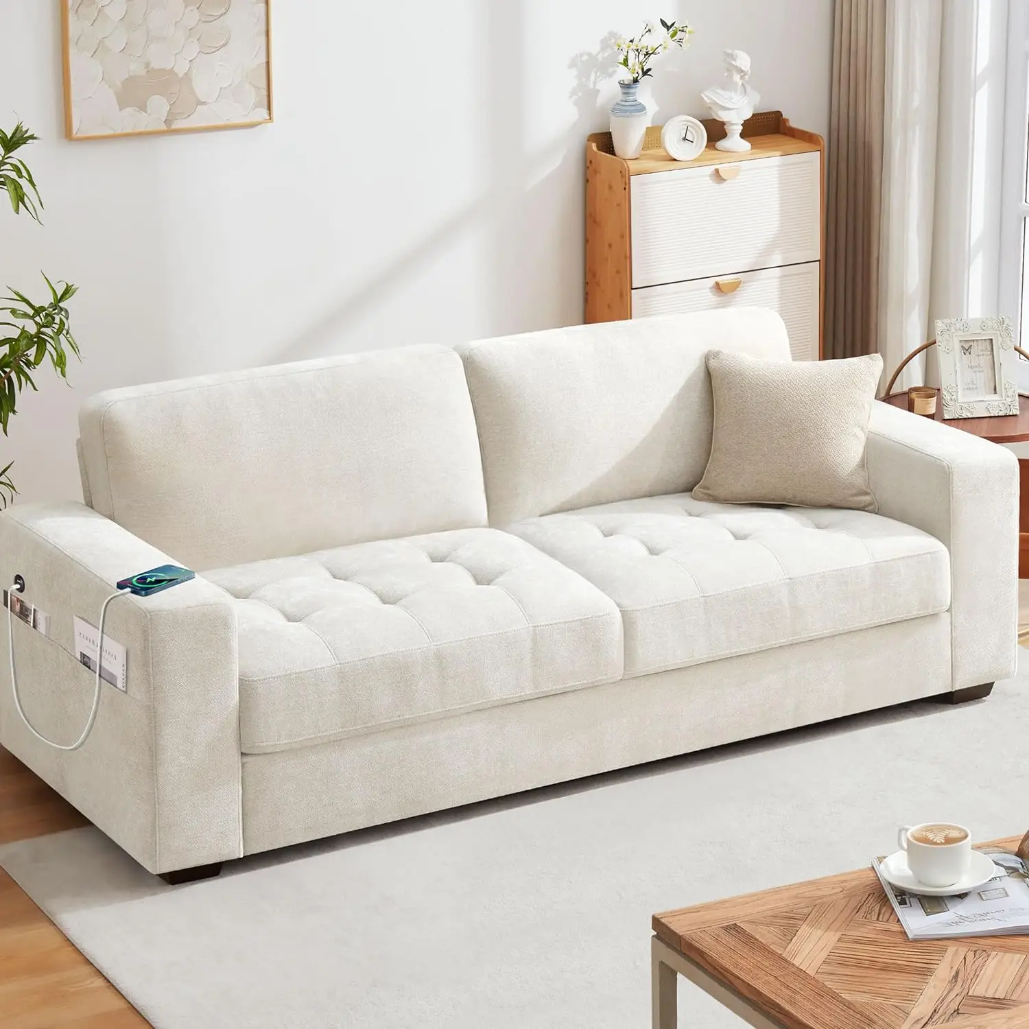 

89” Sofa Couch for Living Room, Modern 3 Seater Comfy Sofa with 8” Medium Firm Seat Cushion, Removable Cover,Wide Armrest