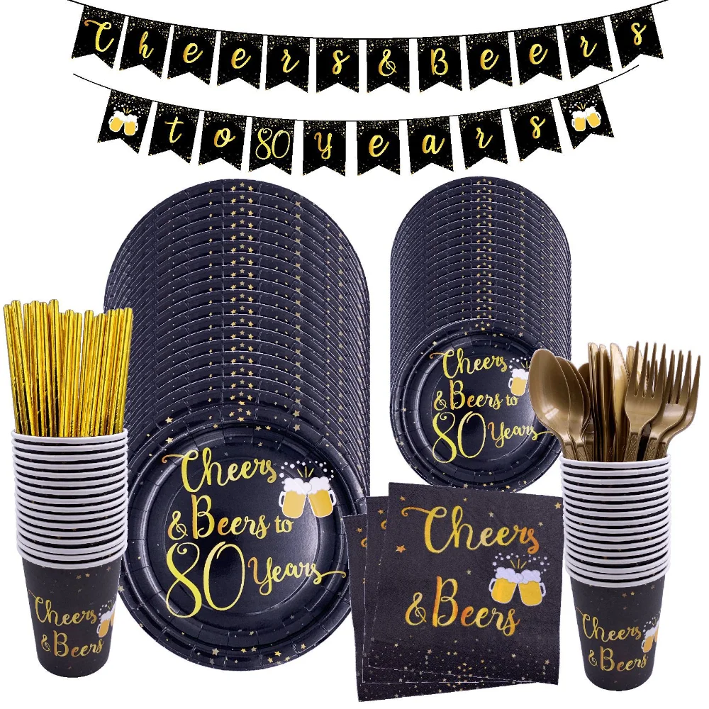 Birthday Gold Disposable Party Dinnerware Set &Golden Dot Disposable