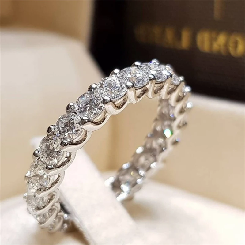 One Row Cubic Zirconia Cz Fidanzamento Eternity Band Ring Iced Out Bling Fashion Finger Rings Jewelry For Women