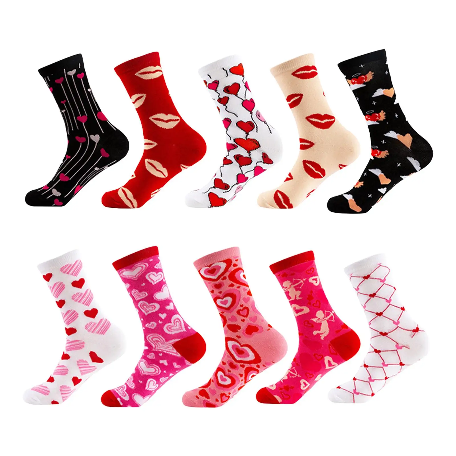 

10 Pairs Valentine's Day Socks Heart Socks for Women Girls Dress Socks Mid Tube Socks for Couples Girlfriend Students Him Unisex