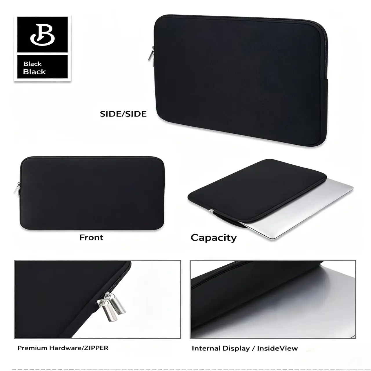 Sleek Protective Laptop Bag Case - Black/Grey Sleeve