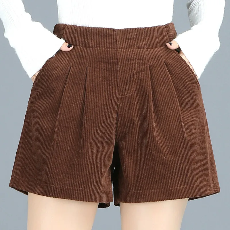 Wide Leg Pleated Corduroy Shorts 