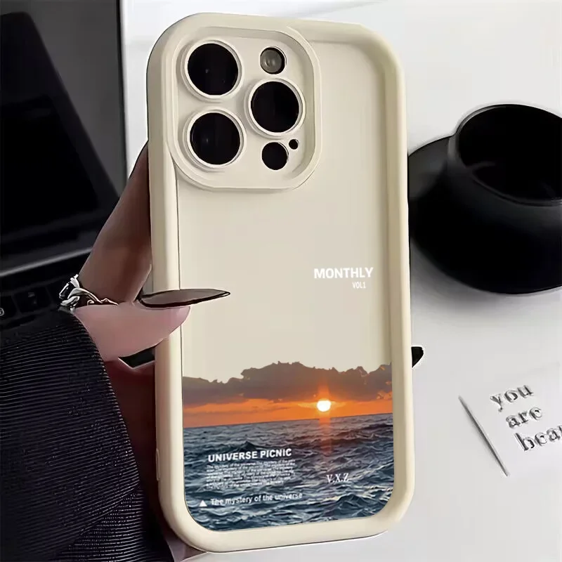 thumbnail image 1 of Funda de silicona de lujo Sunrise At Sea para iPhone 15 16 14 13 12 11 Pro Max Plus X XR XS Max 7 8 Plus SE 2020 2022 Funda a prueba de golpes, 1 of 5