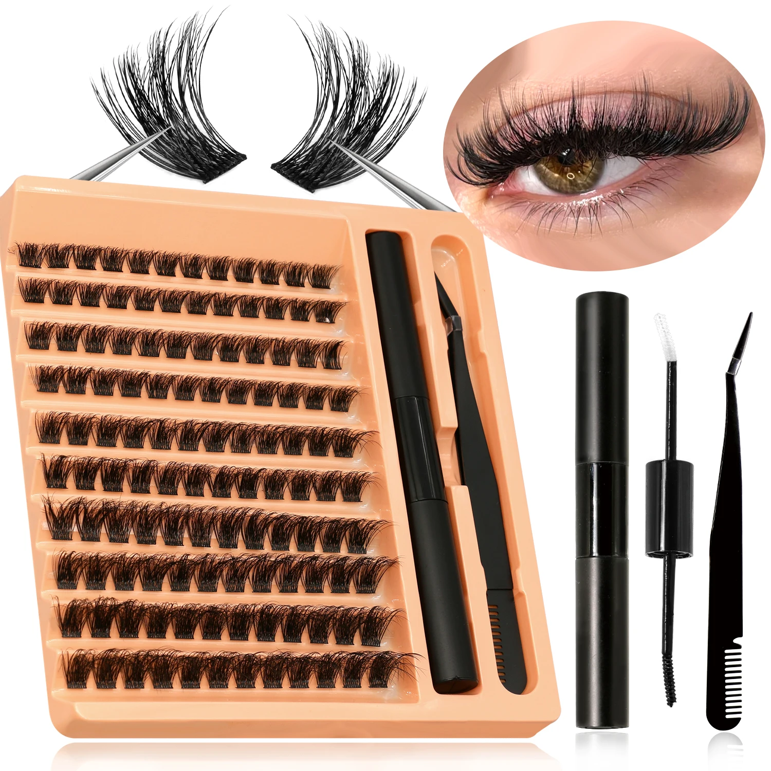 GROINNEYA Clusters Lashes Kit DIY Eyelashes Lash Clusters Set Eyelash Extension Kit Lash Bond And Seal And Eyelash Tweezers 41