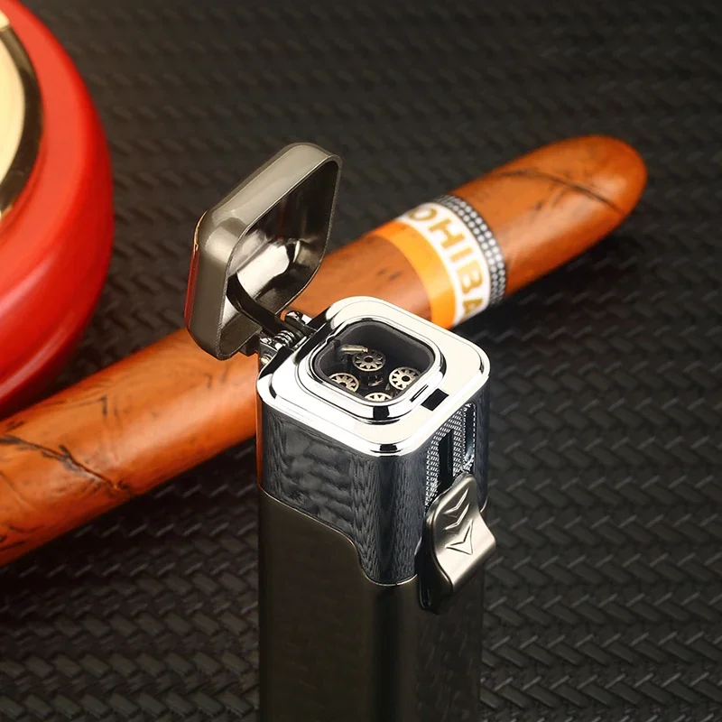 Luxury Four Fire Windproof Metal Torch Briquet Butane Lighters Blue Flame Jet Adjustable Fire for Cigar butane gas lighter cigarette lighter