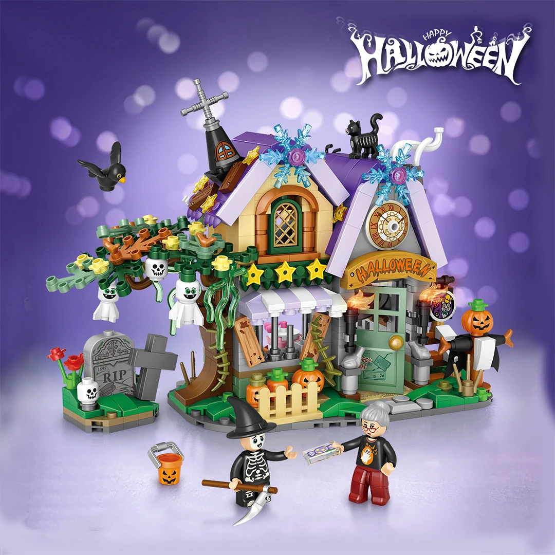 

Small Building Blocks Assembly Halloween House Haunted House Toys For Children Halloween Present Decoration Gift For Boys