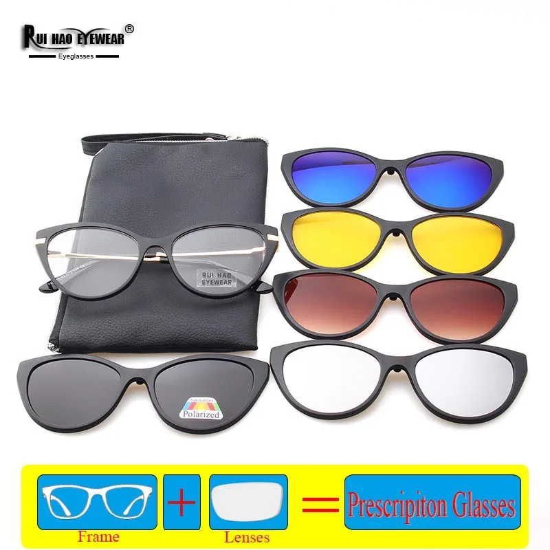 

Customize Recipe Eyeglasses Cat Eye Glasses Frame With 5PCS Sunglasses Clip Prescription Glasses Fill Resin Lenses 2353