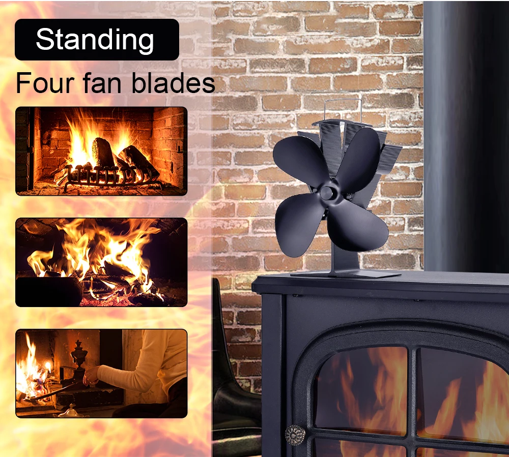 4 Blade Stove Fan Heat Powered Log Wood Burner Fireplace Fan Eco-fan Quiet  Home Heater Winter Warmer Efficient Heat Distribution - AliExpress