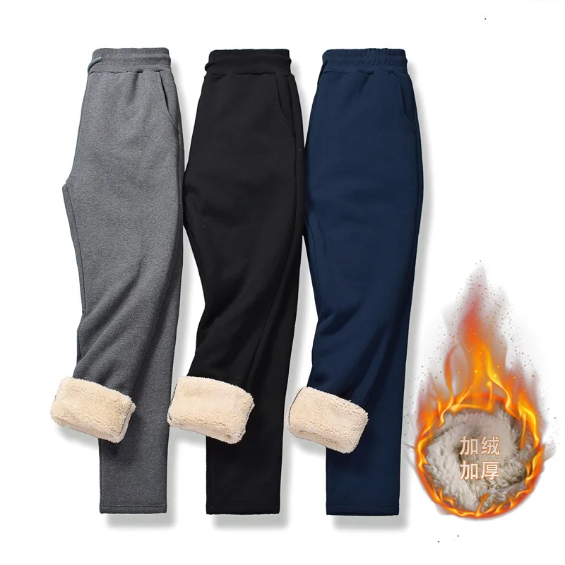 

Winter Men's Cotton Tight Track Fleece-Lined Thick Lambskin Knitted Sweatpants Casual Pants Outdoor Sportswear Oversized