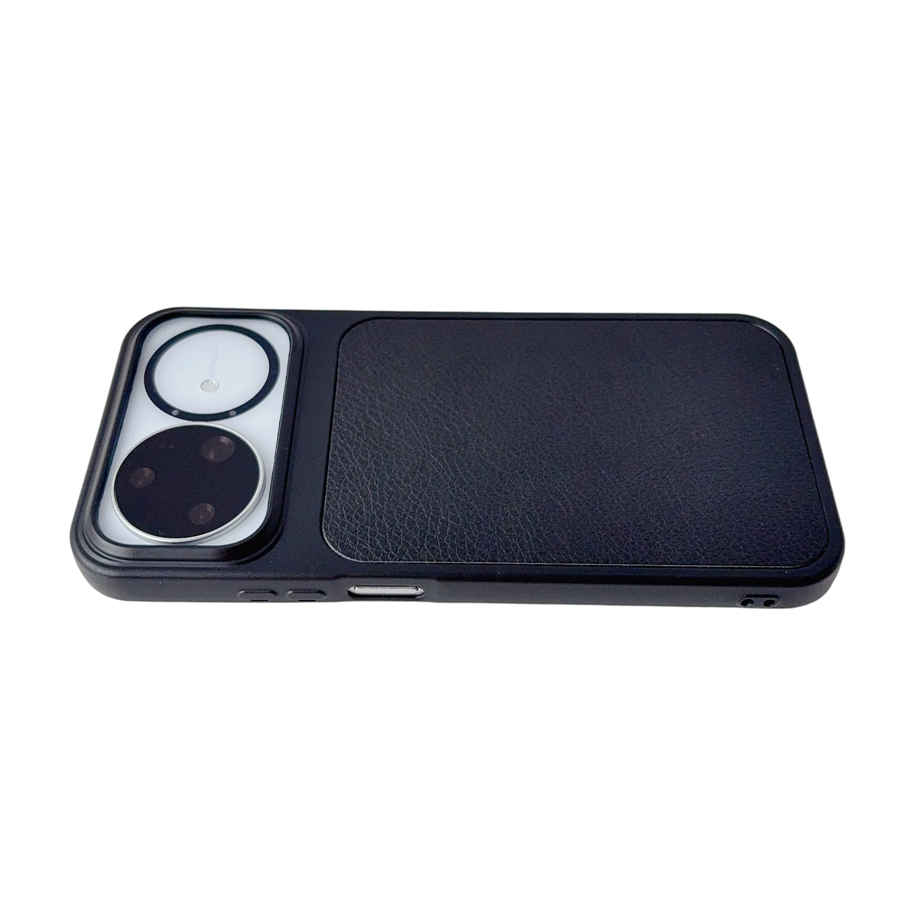 Lychee Texture Leather Phone Case with Matte Camera Lens Protection and Silicone Cover